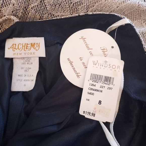 Vintage NWT Alchemy Shimmery Knit Overlay Lurex Gold Disco Crossback Maxi Dress - Picture 7 of 8